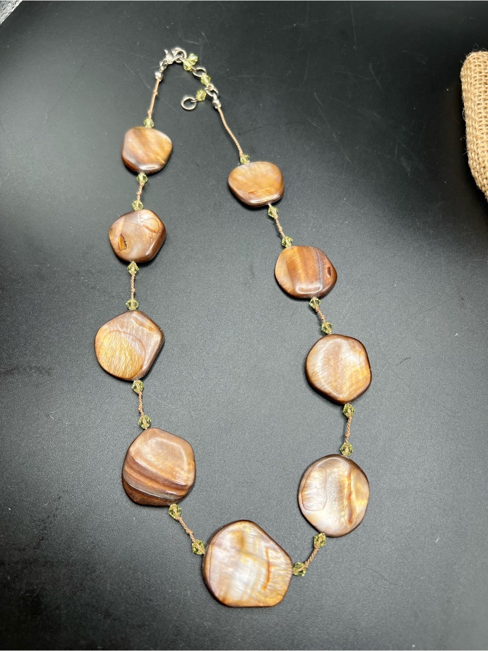 Brown Mother of Pearl Shell Nugget Necklace Faceted Crystal Beads - Picture 10 of 12